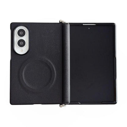 Side Clamp Central Axis Morandi Solid Color Leather Texture Magnetic Phone Case, For Galaxy Z Fold8 5G
