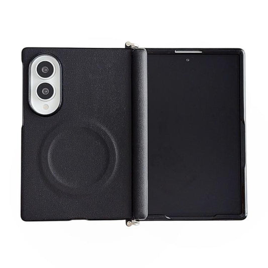 Side Clamp Central Axis Morandi Solid Color Leather Texture Magnetic Phone Case, For Galaxy Z Fold8 5G