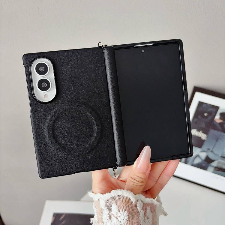 Side Clamp Central Axis Morandi Solid Color Leather Texture Magnetic Phone Case, For Galaxy Z Fold8 5G