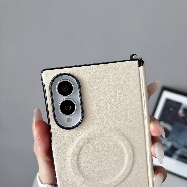 Side Clamp Central Axis Morandi Solid Color Leather Texture Magnetic Phone Case, For Galaxy Z Fold8 5G