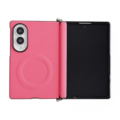 Side Clamp Central Axis Morandi Solid Color Leather Texture Magnetic Phone Case, For Galaxy Z Fold8 5G