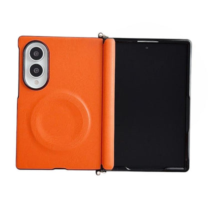 Side Clamp Central Axis Morandi Solid Color Leather Texture Magnetic Phone Case, For Galaxy Z Fold8 5G