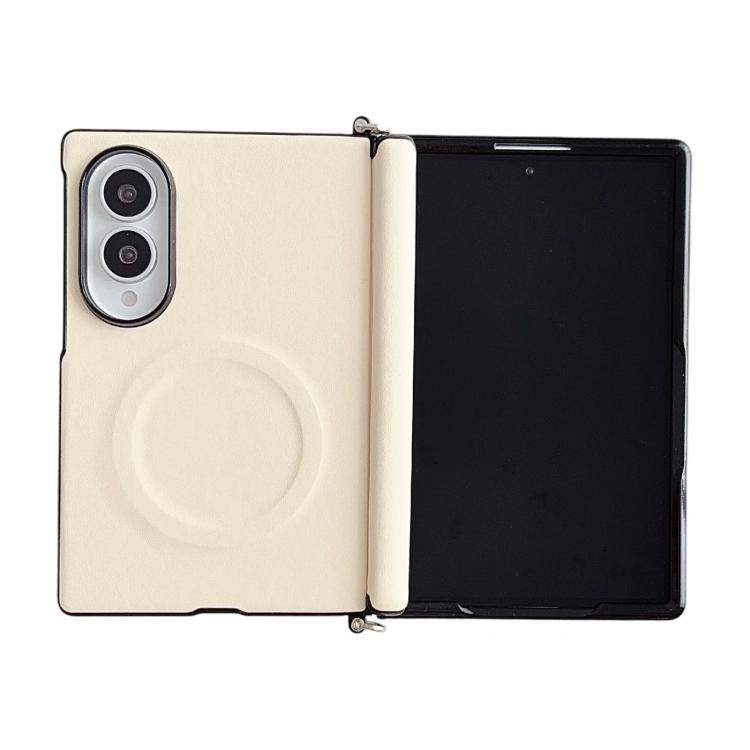 Side Clamp Central Axis Morandi Solid Color Leather Texture Magnetic Phone Case, For Galaxy Z Fold8 5G