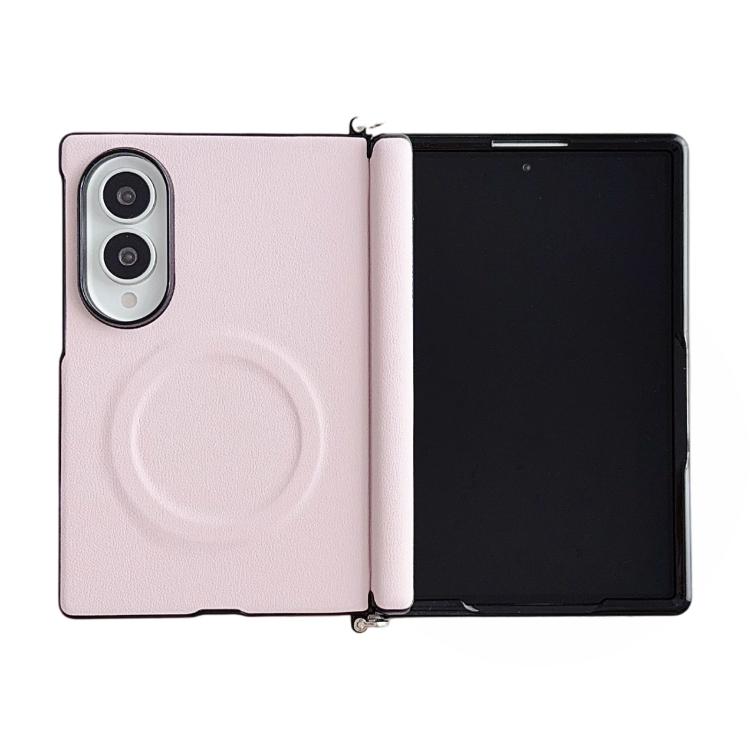 Side Clamp Central Axis Morandi Solid Color Leather Texture Magnetic Phone Case, For Galaxy Z Fold8 5G