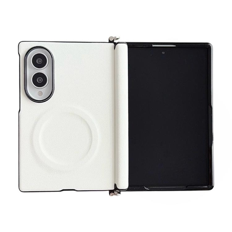 Side Clamp Central Axis Morandi Solid Color Leather Texture Magnetic Phone Case, For Galaxy Z Fold8 5G