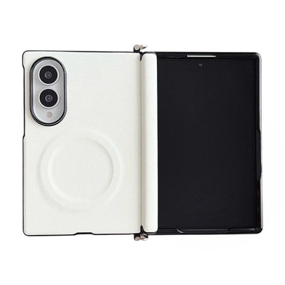 Side Clamp Central Axis Morandi Solid Color Leather Texture Magnetic Phone Case, For Galaxy Z Fold8 5G