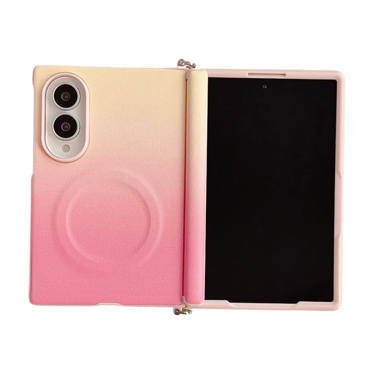 Side Clamp Central Axis Dual Magnetic Closure Colorful Gradient Leather Texture Phone Case, For Galaxy Z Fold8 5G