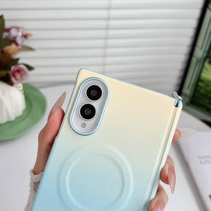 Side Clamp Central Axis Dual Magnetic Closure Colorful Gradient Leather Texture Phone Case, For Galaxy Z Fold8 5G