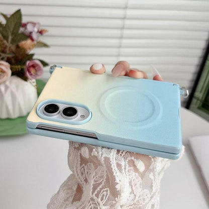 Side Clamp Central Axis Dual Magnetic Closure Colorful Gradient Leather Texture Phone Case, For Galaxy Z Fold8 5G