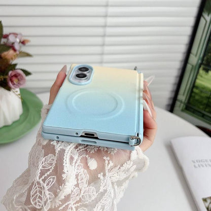 Side Clamp Central Axis Dual Magnetic Closure Colorful Gradient Leather Texture Phone Case, For Galaxy Z Fold8 5G