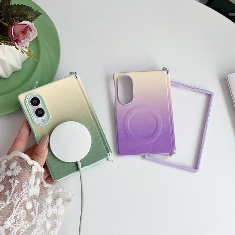 Side Clamp Central Axis Dual Magnetic Closure Colorful Gradient Leather Texture Phone Case, For Galaxy Z Fold8 5G