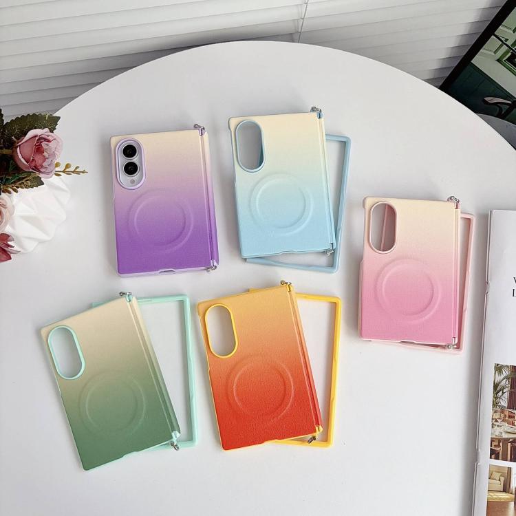Side Clamp Central Axis Dual Magnetic Closure Colorful Gradient Leather Texture Phone Case, For Galaxy Z Fold8 5G