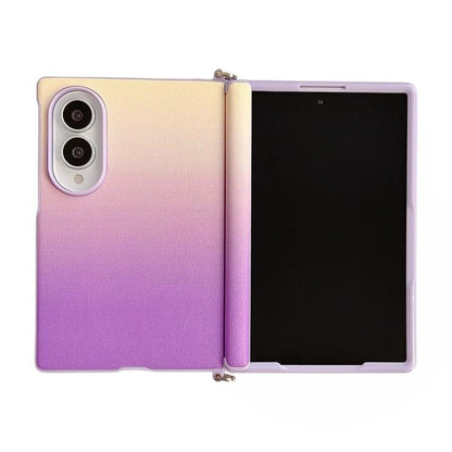 Side Clamp Central Axis Dual Magnetic Closure Colorful Gradient Leather Texture Phone Case, For Galaxy Z Fold8 5G