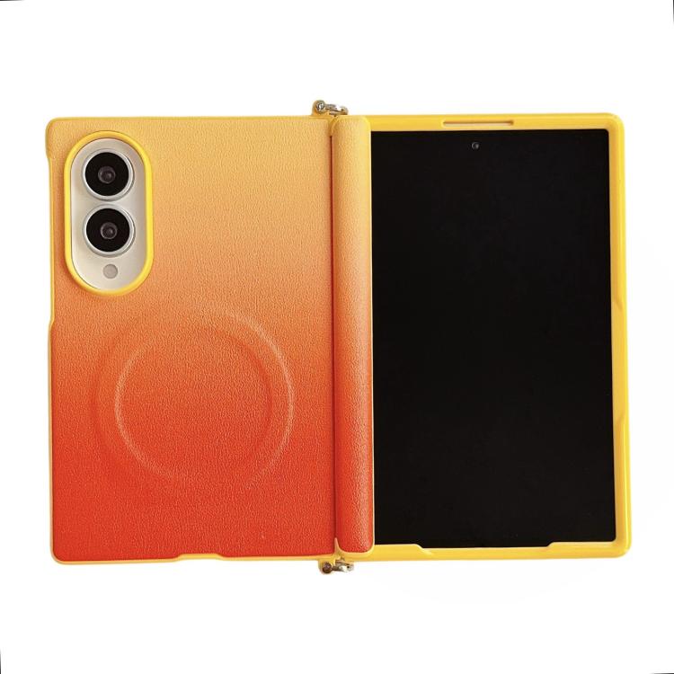Side Clamp Central Axis Dual Magnetic Closure Colorful Gradient Leather Texture Phone Case, For Galaxy Z Fold8 5G