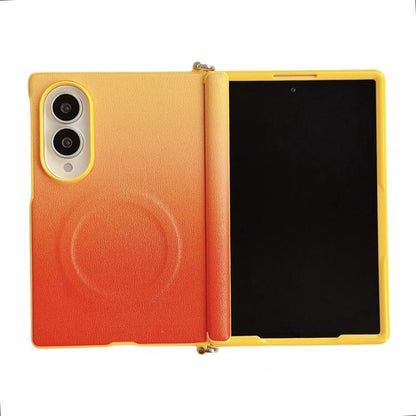 Side Clamp Central Axis Dual Magnetic Closure Colorful Gradient Leather Texture Phone Case, For Galaxy Z Fold8 5G