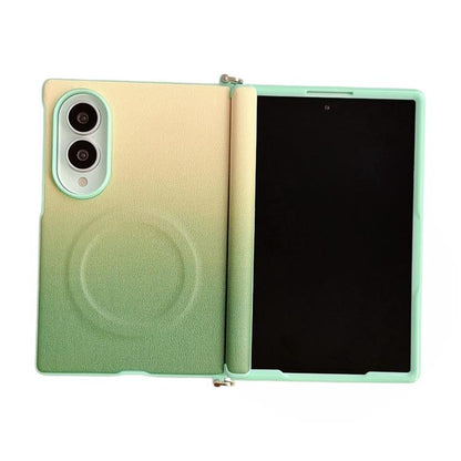 Side Clamp Central Axis Dual Magnetic Closure Colorful Gradient Leather Texture Phone Case, For Galaxy Z Fold8 5G