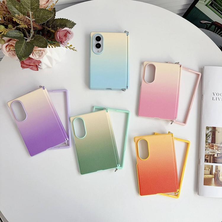 Side Clamp Hinge Magnetic Colorful Gradient Leather Texture Phone Case, For Galaxy Z Fold8 5G