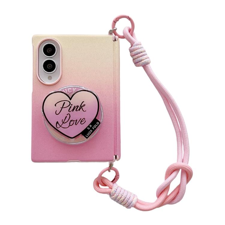 Side Clamp Central Axis Dual Magnetic Gradient Leather Texture Holder Phone Case with Wrist Strap, For Galaxy Z Fold8 5G