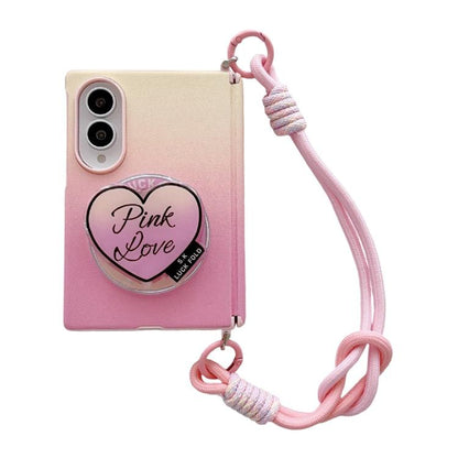 Side Clamp Central Axis Dual Magnetic Gradient Leather Texture Holder Phone Case with Wrist Strap, For Galaxy Z Fold8 5G