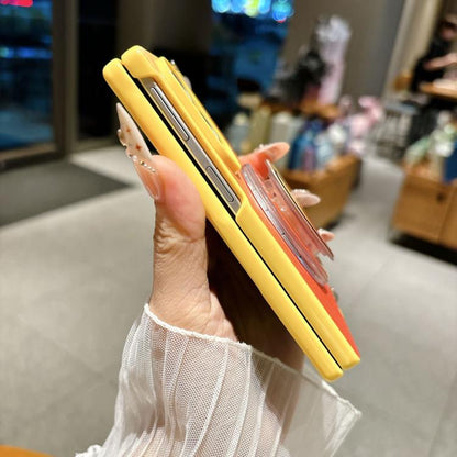 Side Clamp Central Axis Dual Magnetic Gradient Leather Texture Holder Phone Case with Wrist Strap, For Galaxy Z Fold8 5G