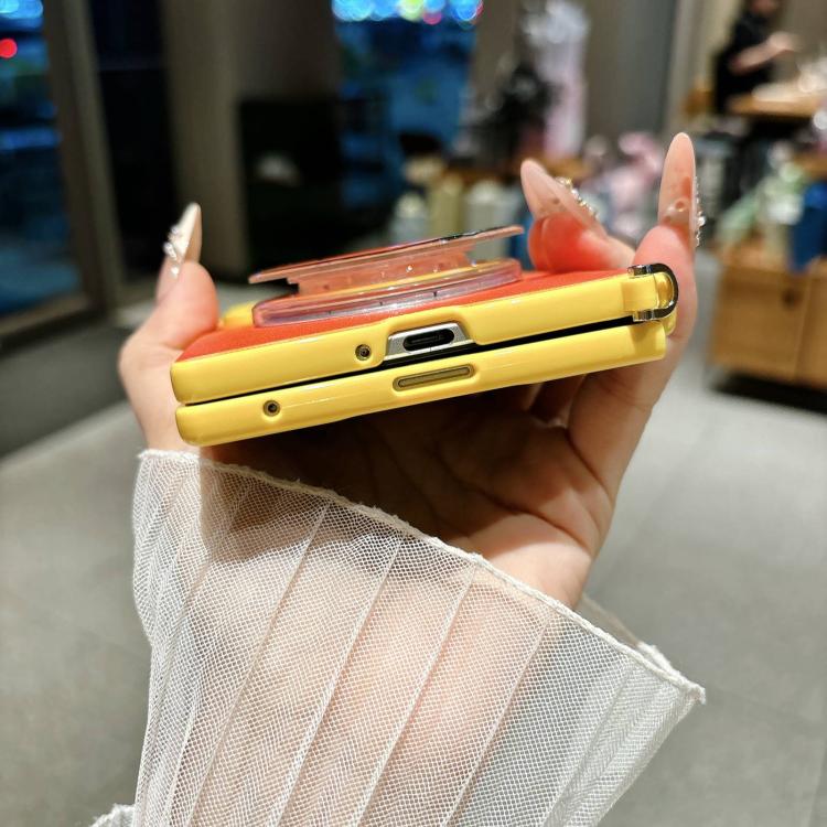 Side Clamp Central Axis Dual Magnetic Gradient Leather Texture Holder Phone Case with Wrist Strap, For Galaxy Z Fold8 5G