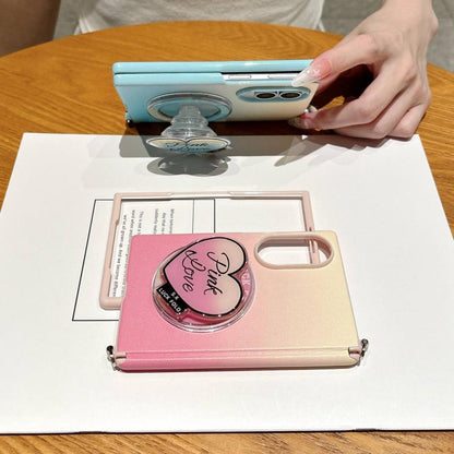 Side Clamp Central Axis Dual Magnetic Gradient Leather Texture Holder Phone Case with Wrist Strap, For Galaxy Z Fold8 5G