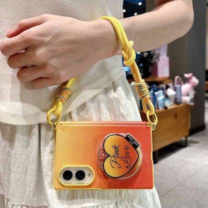 Side Clamp Central Axis Dual Magnetic Gradient Leather Texture Holder Phone Case with Wrist Strap, For Galaxy Z Fold8 5G