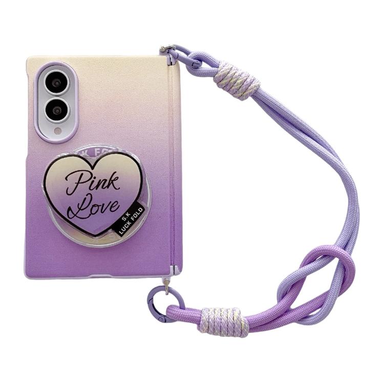 Side Clamp Central Axis Dual Magnetic Gradient Leather Texture Holder Phone Case with Wrist Strap, For Galaxy Z Fold8 5G