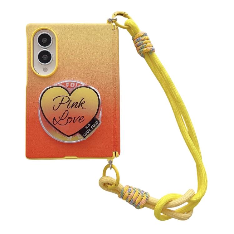 Side Clamp Central Axis Dual Magnetic Gradient Leather Texture Holder Phone Case with Wrist Strap, For Galaxy Z Fold8 5G