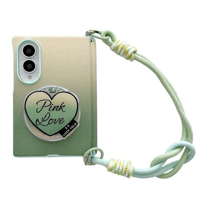 Side Clamp Central Axis Dual Magnetic Gradient Leather Texture Holder Phone Case with Wrist Strap, For Galaxy Z Fold8 5G