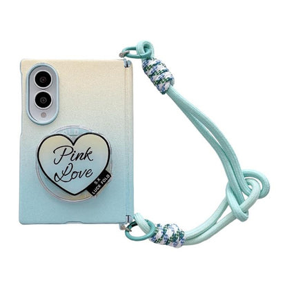 Side Clamp Central Axis Dual Magnetic Gradient Leather Texture Holder Phone Case with Wrist Strap, For Galaxy Z Fold8 5G