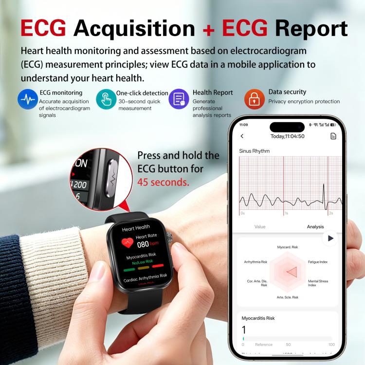 GE53 Smart Watch, 1.92 inch Screen, BT Call, ECG, ECG Heart Rate, Blood Oxygen, Blood Pressure
