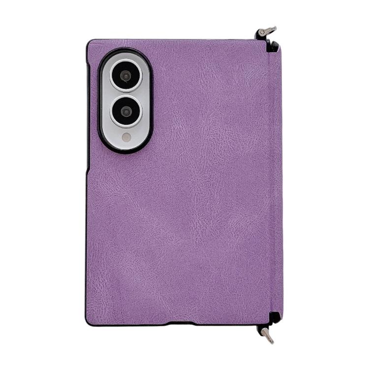 Side Clamp Central Axis Lambskin Leather Phone Case, For Galaxy Z Fold8 5G