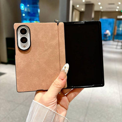 Side Clamp Central Axis Lambskin Leather Phone Case, For Galaxy Z Fold8 5G