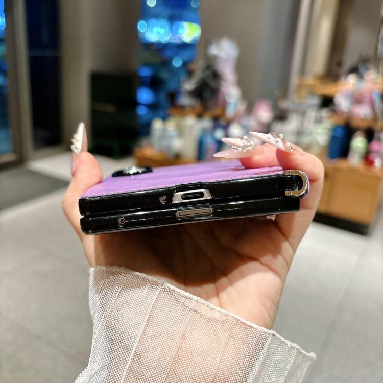 Side Clamp Central Axis Lambskin Leather Phone Case, For Galaxy Z Fold8 5G