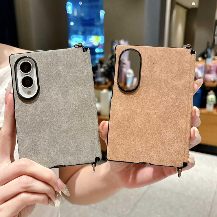 Side Clamp Central Axis Lambskin Leather Phone Case, For Galaxy Z Fold8 5G