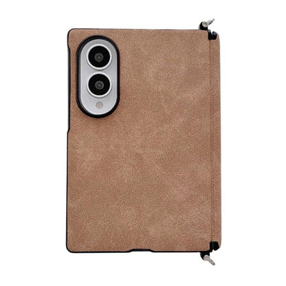 Side Clamp Central Axis Lambskin Leather Phone Case, For Galaxy Z Fold8 5G