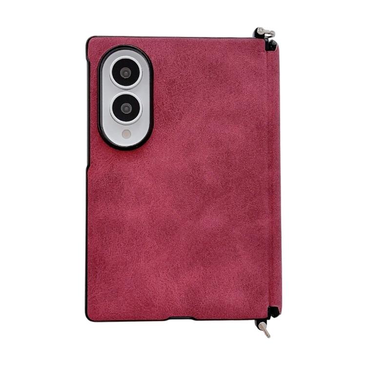 Side Clamp Central Axis Lambskin Leather Phone Case, For Galaxy Z Fold8 5G