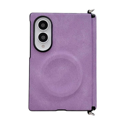 Side Clamp Central Axis Lambskin Leather Magnetic Phone Case, For Galaxy Z Fold8 5G