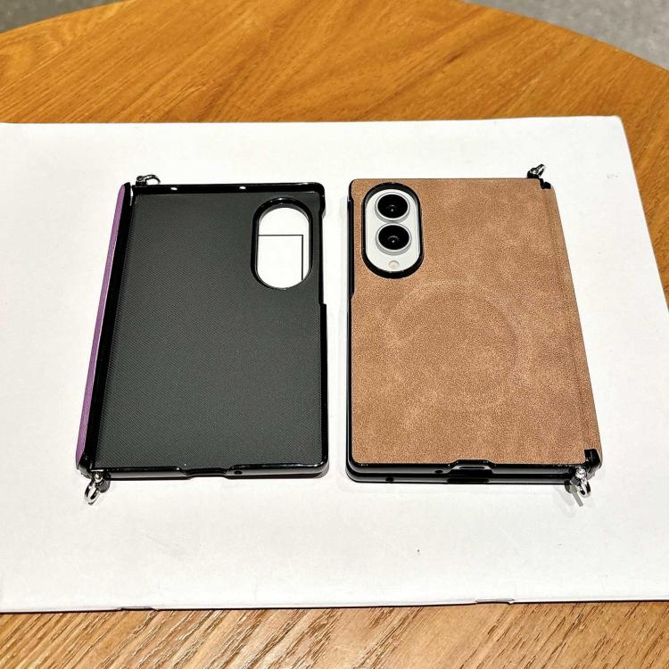 Side Clamp Central Axis Lambskin Leather Magnetic Phone Case, For Galaxy Z Fold8 5G