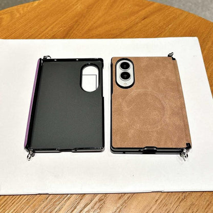 Side Clamp Central Axis Lambskin Leather Magnetic Phone Case, For Galaxy Z Fold8 5G
