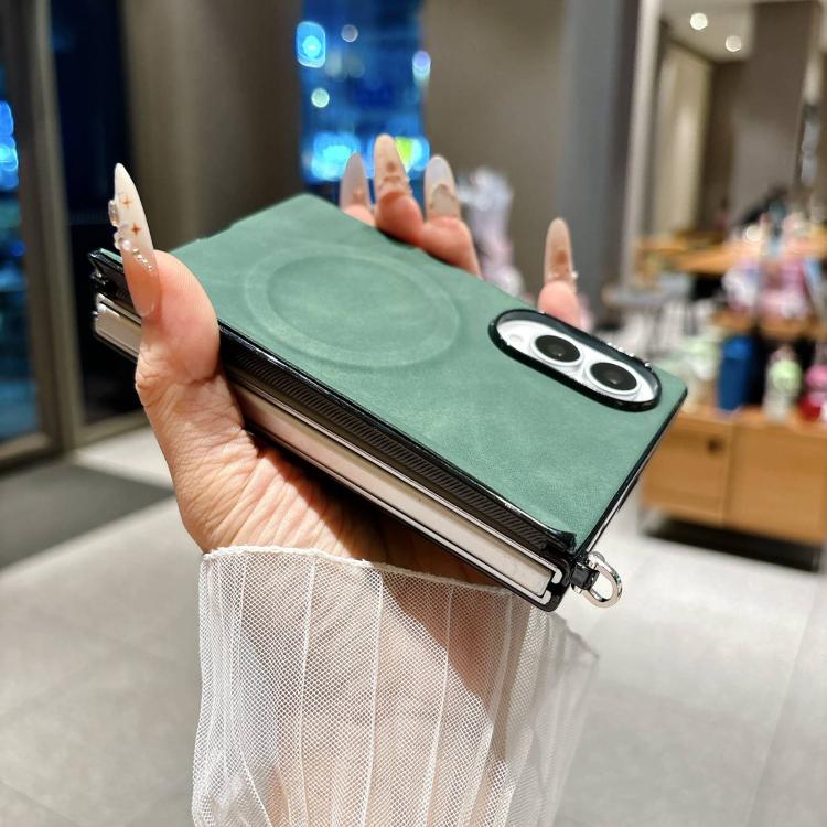 Side Clamp Central Axis Lambskin Leather Magnetic Phone Case, For Galaxy Z Fold8 5G