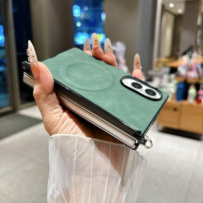 Side Clamp Central Axis Lambskin Leather Magnetic Phone Case, For Galaxy Z Fold8 5G