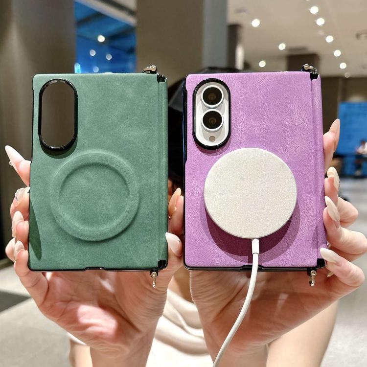 Side Clamp Central Axis Lambskin Leather Magnetic Phone Case, For Galaxy Z Fold8 5G