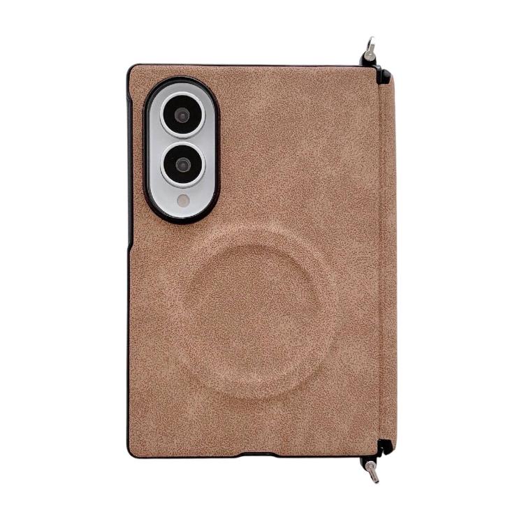 Side Clamp Central Axis Lambskin Leather Magnetic Phone Case, For Galaxy Z Fold8 5G