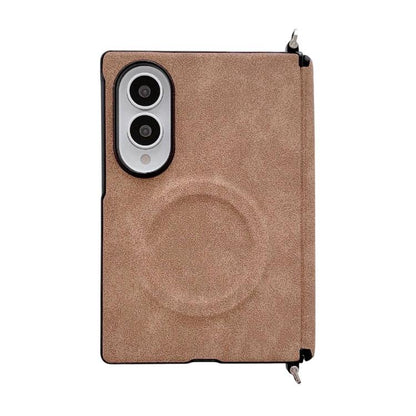 Side Clamp Central Axis Lambskin Leather Magnetic Phone Case, For Galaxy Z Fold8 5G