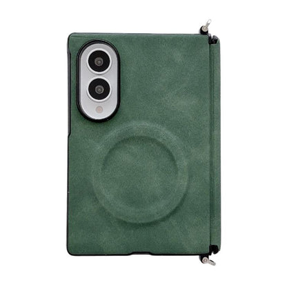 Side Clamp Central Axis Lambskin Leather Magnetic Phone Case, For Galaxy Z Fold8 5G