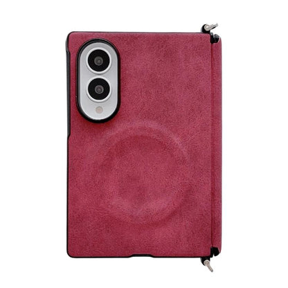 Side Clamp Central Axis Lambskin Leather Magnetic Phone Case, For Galaxy Z Fold8 5G