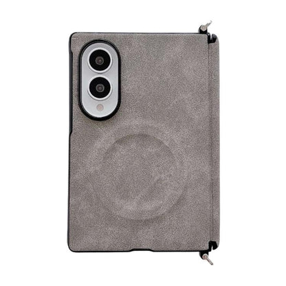 Side Clamp Central Axis Lambskin Leather Magnetic Phone Case, For Galaxy Z Fold8 5G