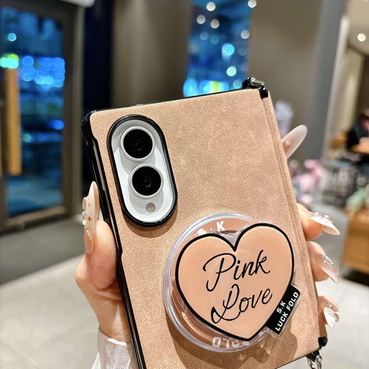 Side Clamp Central Axis Lambskin Leather Holder Magnetic Phone Case with Wrist Strap, For Galaxy Z Fold8 5G